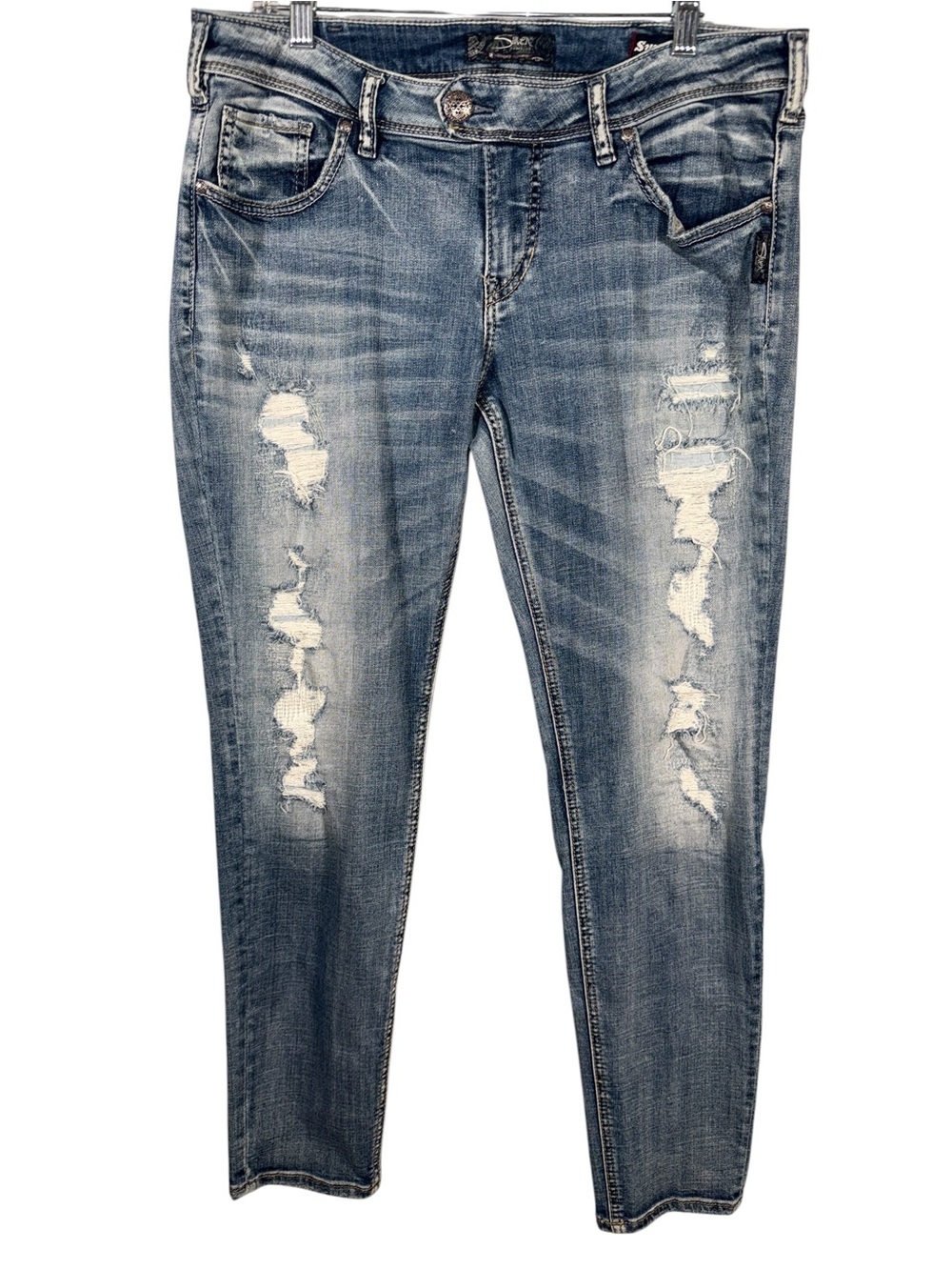 Silver Jeans Light Blue Distressed Skinny Jeans